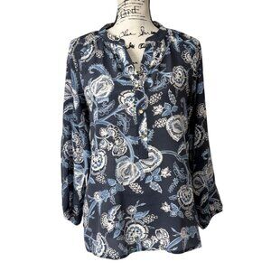 Spartina 449 Silk Blouse Cora Oyster Factory Vintage Floral Top Blue Women Sz S